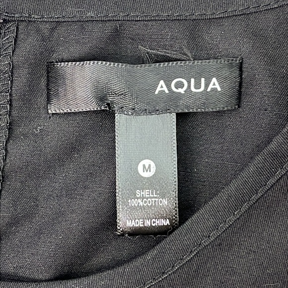 AQUA FROM BLOOMINGDALE’S PUFF SLEEVE TIERED BLACK COTTON DRESS  POCKETS MED NWT - Picture 11 of 14